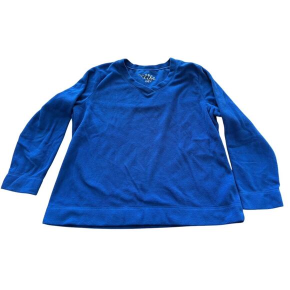 Women's Blue Fleece Petite Large (PL) V Neck Shirt Made For Life Winter Fall - Picture 3 of 9